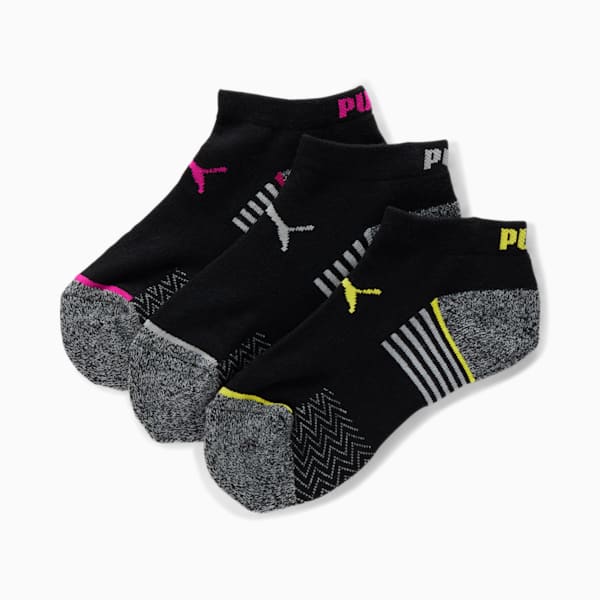 Girls' Low Cut Half Socks [3 Pack], BLACK / PINK, extralarge